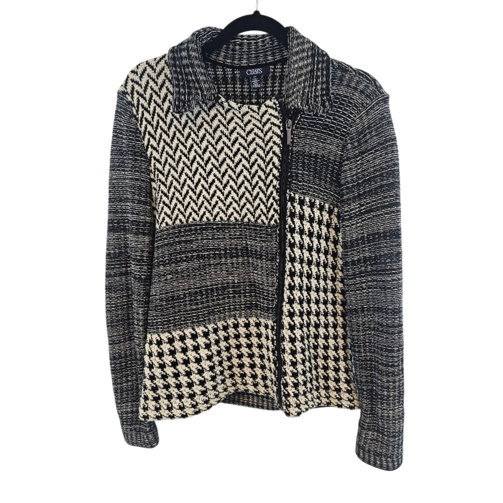 Chaps by Ralph Lauren Size L Black and White Textured Cardigan - Picture 2 of 7